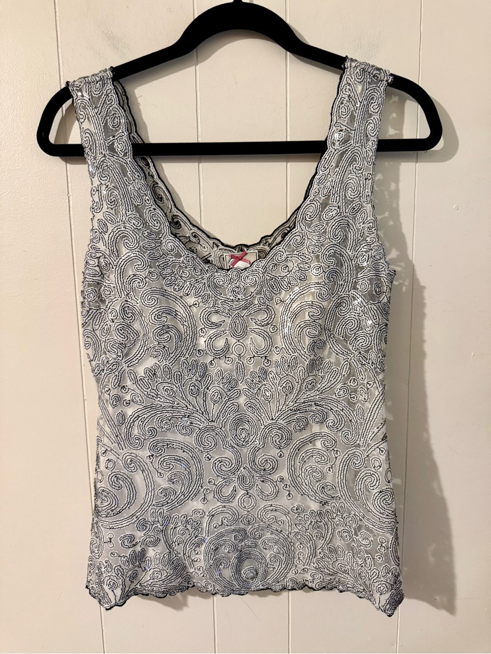 Yoana Baraschi Women's Blouse Size S Ivory Sheer Sleeveless Sequins Mesh